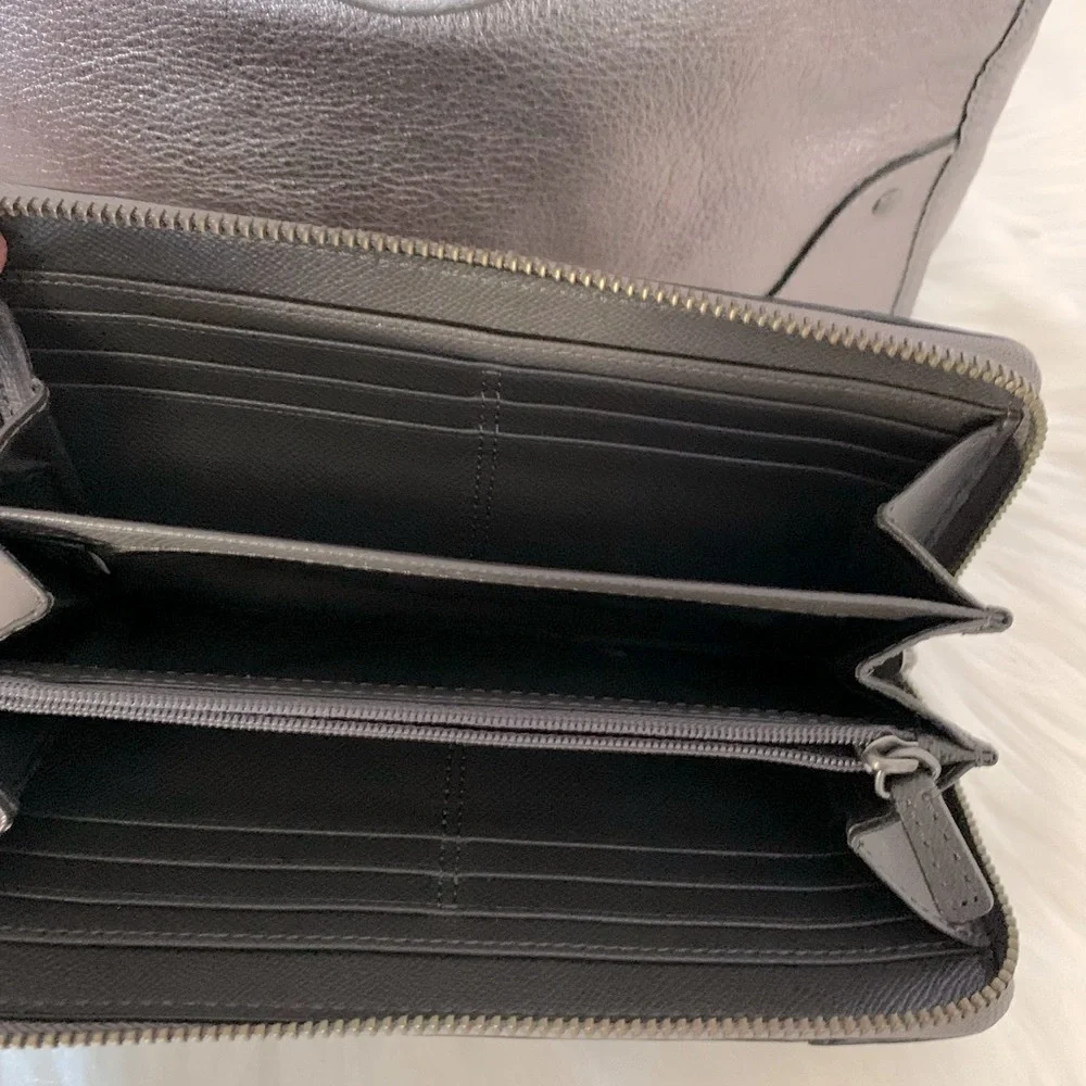 RARE Coach Mickie Silver Metallic Satchel and Rare Matching Wallet